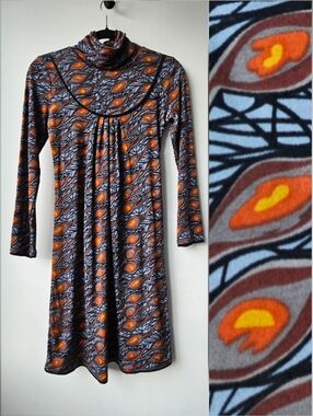 Palamo Picasso 1970's Graphic Peacock Turtleneck Mod Mini Dress